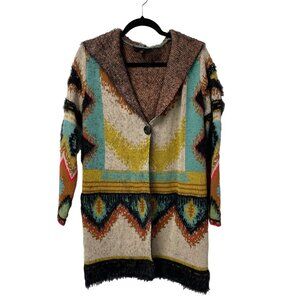 MAXSPORT SWEATER CARDIGAN AZTEC TRIBAL COLORFUL COZY SIZE S HOODED FALL AUTUMN